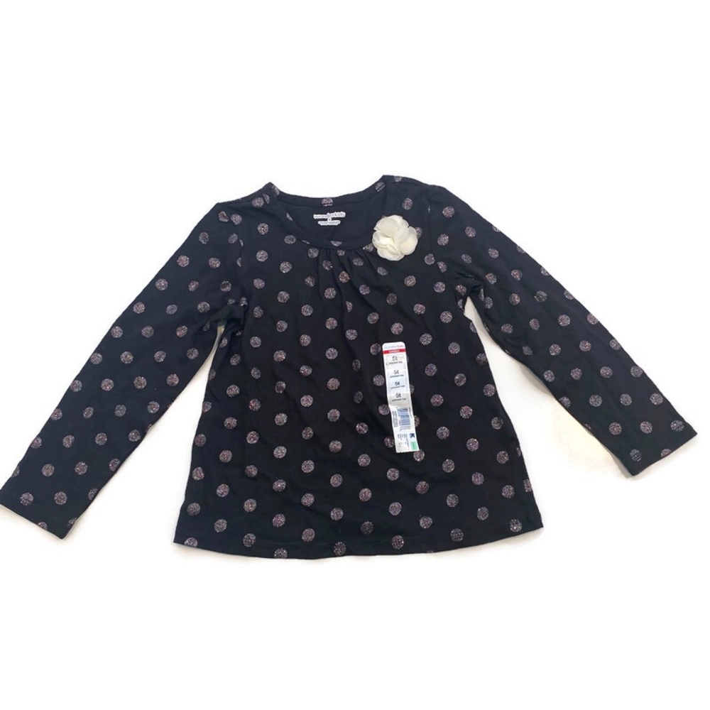 WonderKids (NEW) Little Girls Long Sleeve Top Black with Glitter Dots Size 5T